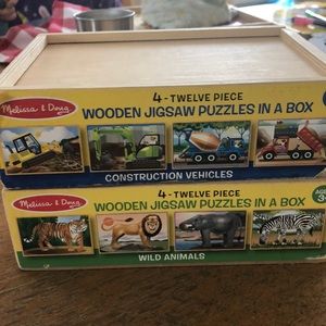 Two Melissa and Doug wooden puzzle boxes